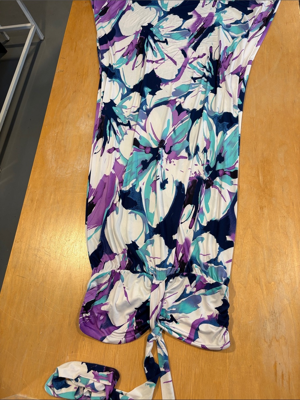 Chris & Carol ~ Purple Aqua Teal & Navy Blue Floral Strapless Long Dress